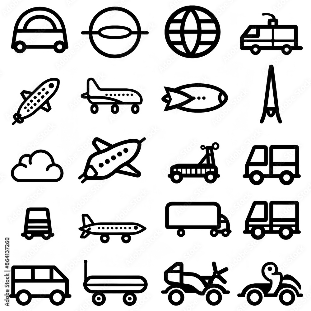 Black Transportation Icons on White Background - Vector Set Black Transportation Icons on White Background - Vector Set