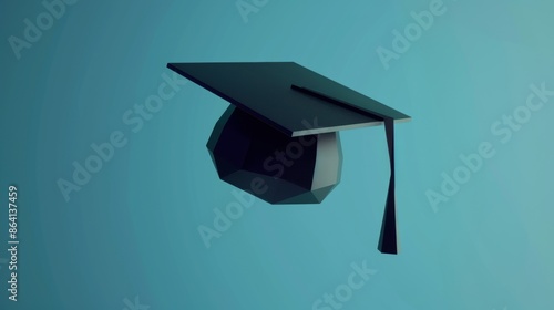 3d render of a black graduation cap floating in mid-air