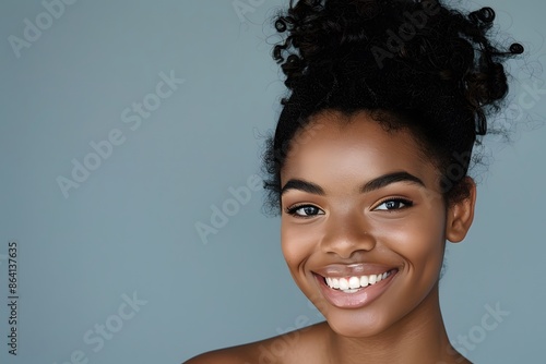 Beautiful American woman, aged 25, showcasing her natural skin without makeup