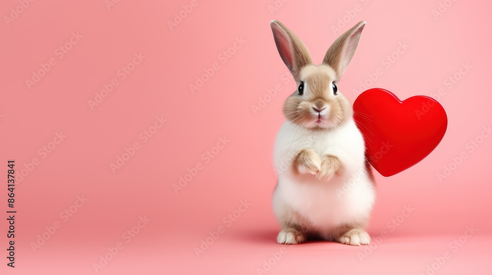 Bunny Holding a Heart on Pink Background Bunny Holding a Heart on Pink Background
