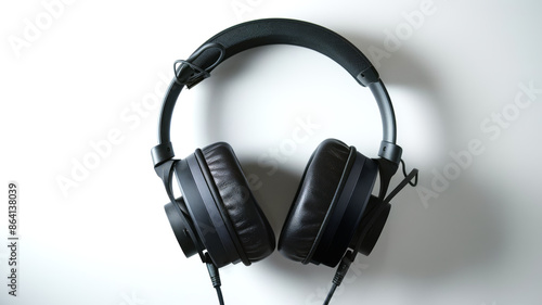 Realistic computer over-ear headset with matte black finish, soft padded ear cushions, and adjustable headband on a clean white background photo