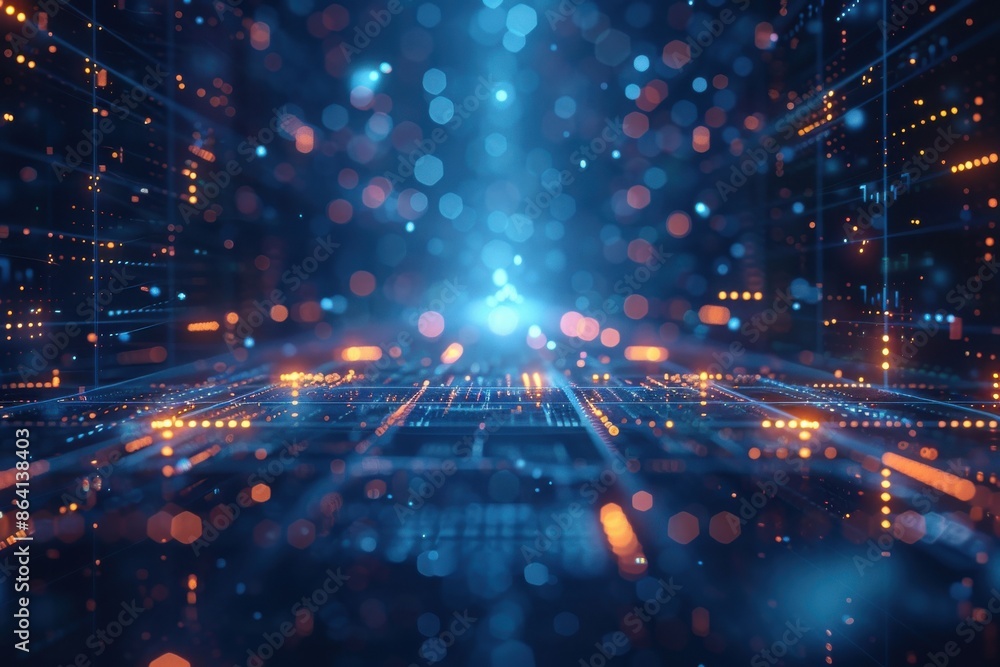 Obraz premium A blue and red background with many small dots. Technology background