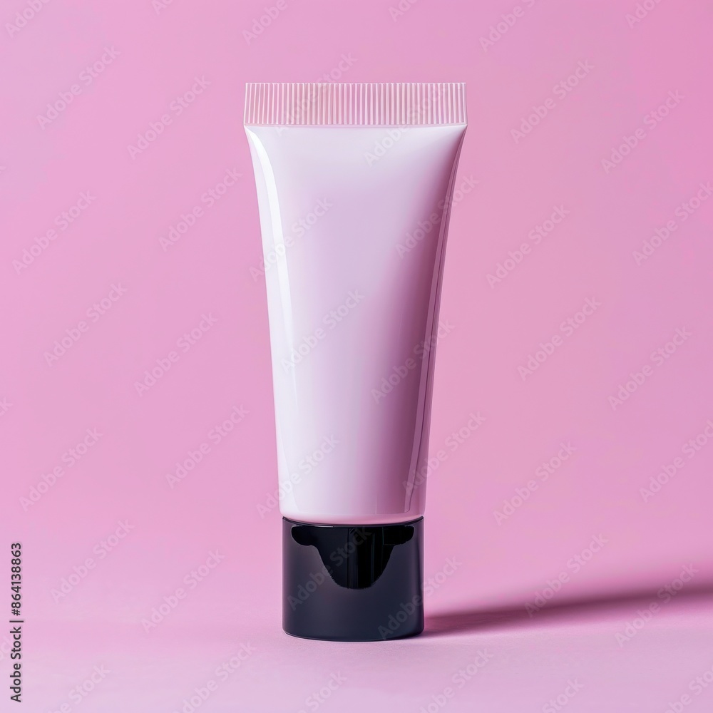 A tube of white cream sits on a blue surface A tube of white cream sits on a blue surface