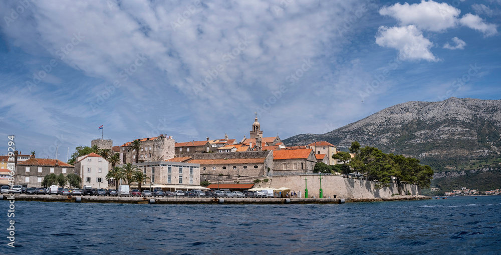 Fototapeta premium Panoramic view of the beautiful medieval town Korčula, Dalmatia, Croatia