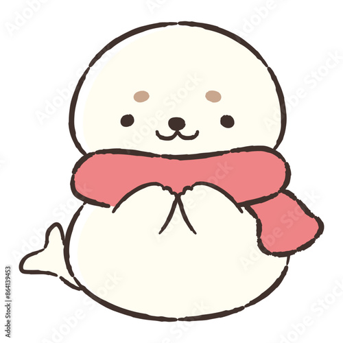 マフラーを巻いた手描きのアザラシのイラスト