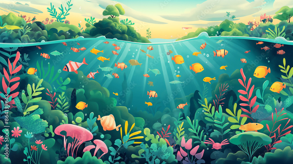 Underwater and island isolation background, game background, slot game element, Illustration Underwater and island isolation background, game background, slot game element, Illustration