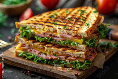 Grilled Ham and Cheese Sandwich with Lettuce
