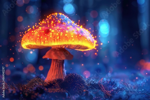 A glowing orange mushroom is the main focus of this image © Worawee