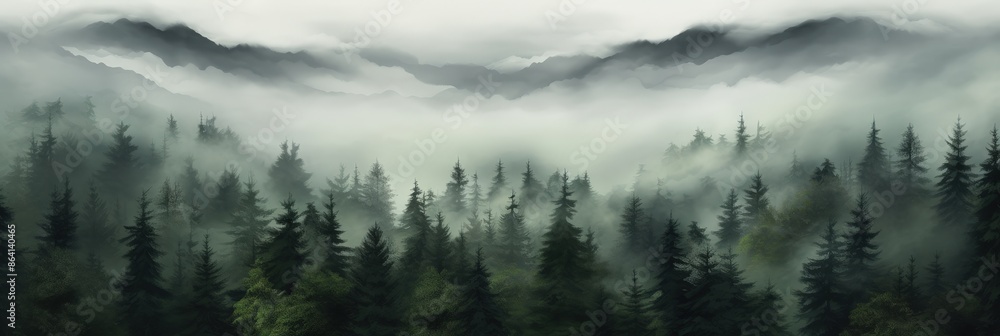 Fototapeta premium Misty Mountain Forest, fog over the mountains