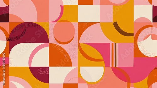 Orange and pink Bauhaus Seamless Pattern