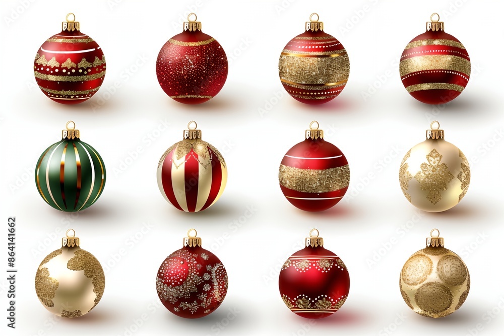 A collection of red and gold ornaments with gold trim A collection of red and gold ornaments with gold trim
