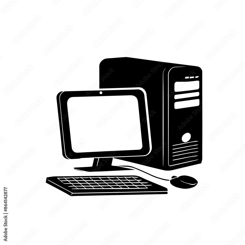 simple black computer silhouette on white background simple black computer silhouette on white background