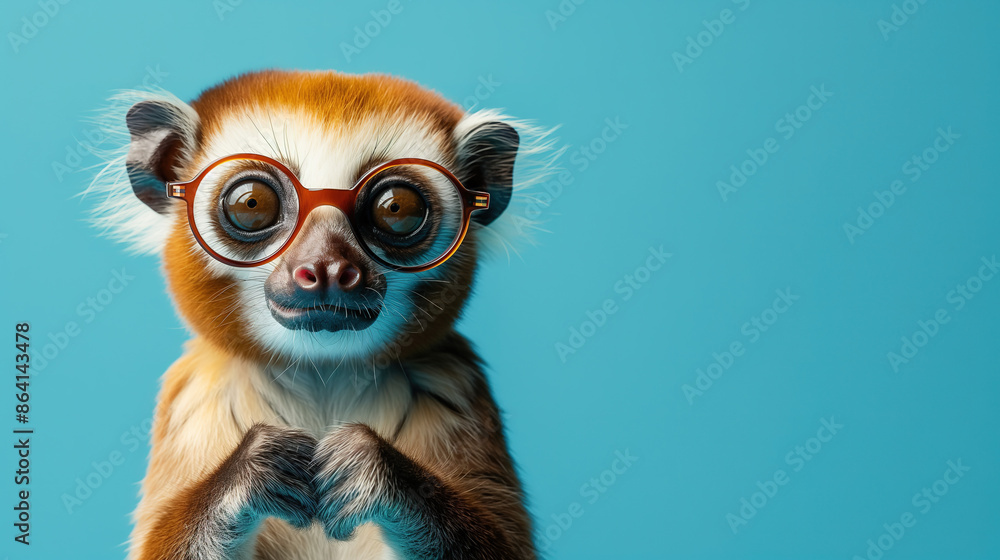 cute slow loris funny animal with glasses on blue background cute slow loris funny animal with glasses on blue background
