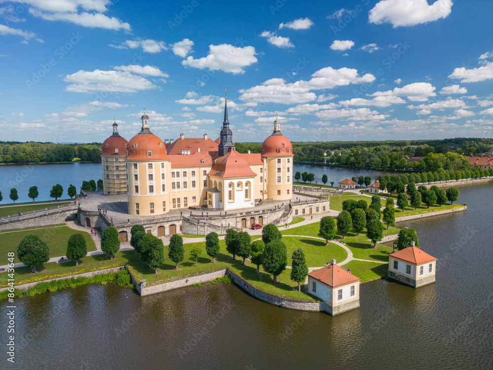 Fototapeta premium Moritzburg water castle in Saxony - western Germany. The summer residence of King Augustus II the Stark