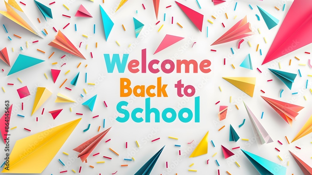 Welcome Back to School is prominently featured in the middle of the background, highlighted by a pristine, white backdrop. The surrounding decorative elements add a burst of colorwith rgb lights Welcome Back to School is prominently featured in the middle of the background, highlighted by a pristine, white backdrop. The surrounding decorative elements add a burst of colorwith rgb lights