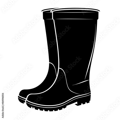 simple black rubber boots silhouette on white background