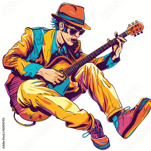 Guitar player. Vector illustration of a man playing guitar.