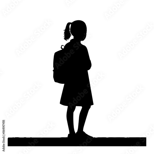 simple black student kid with bag silhouette on white background