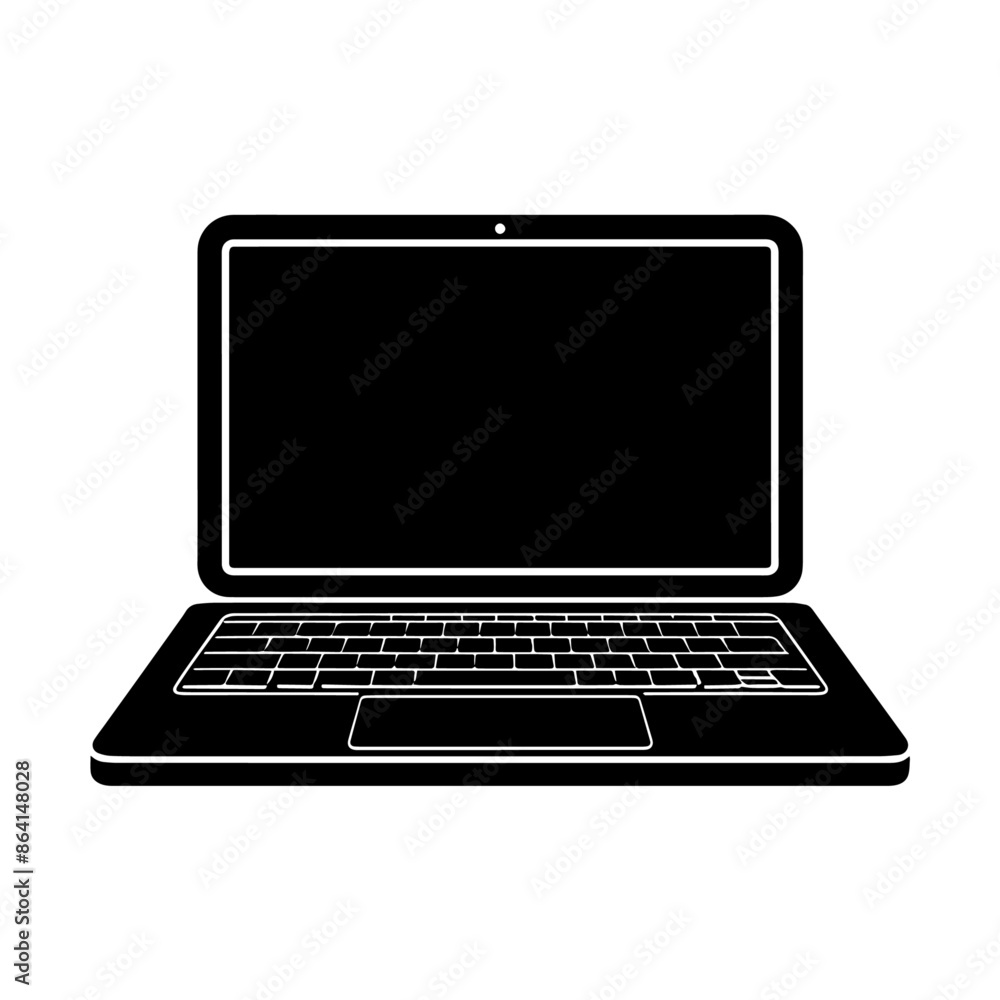 simple black laptop silhouette on white background simple black laptop silhouette on white background