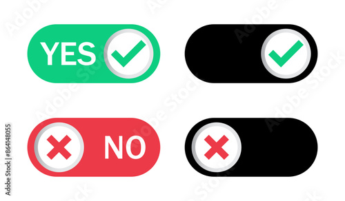 Set yes and no or right and wrong sign. Approved and rejected. Set of yes or no button. Green check mark and red cross mark icon set. Isolated tick symbols, checklist signs, approval badge.