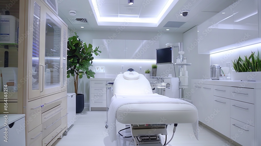 Modern and clean medical examination room with bright lighting
