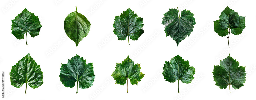 Green grapevine leaves, cut out - stock png. Green grapevine leaves, cut out - stock png.