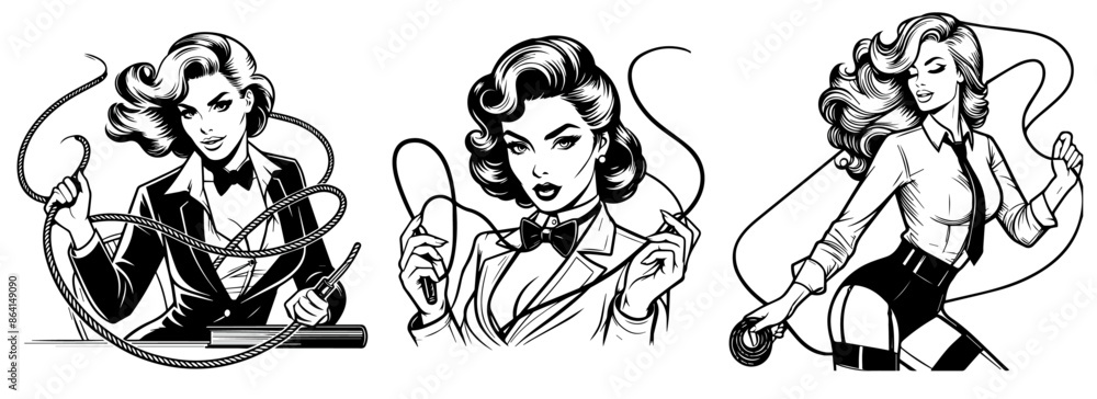 black and white pin-up girls with whips and lassos collection black and white pin-up girls with whips and lassos collection