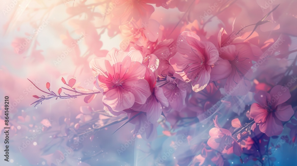 Dreamy floral background with vibrant pink and purple flowers, soft lighting, and a magical, ethereal glow. Perfect for spring themes. Dreamy floral background with vibrant pink and purple flowers, soft lighting, and a magical, ethereal glow. Perfect for spring themes.