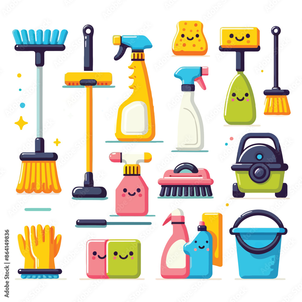 cleaning tools illustration collection set cleaning tools illustration collection set
