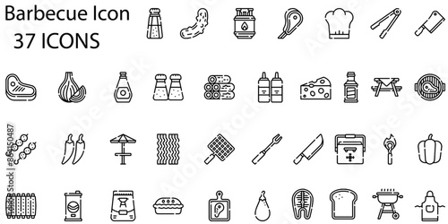 Set of barbecue icons. Line art style icons bundle. vector illustration