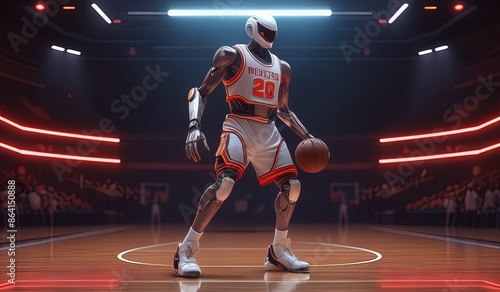 basketball robot player. robot wearing a jersey playing basketball. robot model basketball athlete. model robot basketball icon