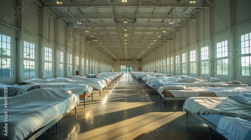 Spacious dormitory with empty beds