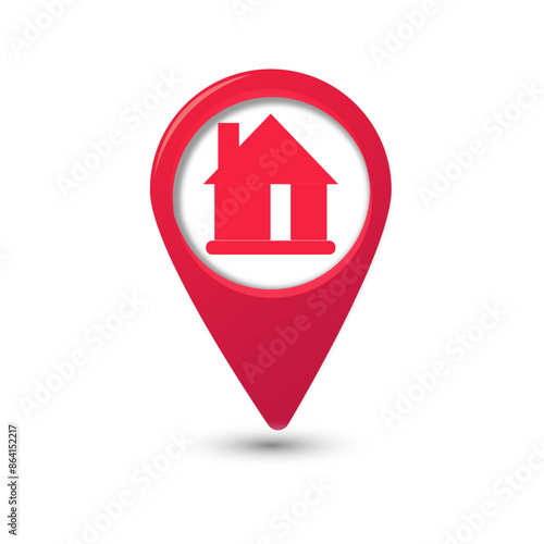 3D Home location. House point icon. GPS navigator pointer. 