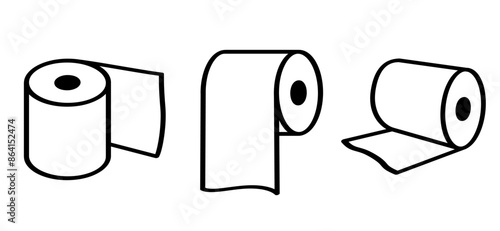 Toilet tissue paper, wc roll paper. WC disposable paper for bathroom or restroom. Flat vector hygiene and disinfection icon. Cartoon horizontal, vertical roll paper logo sign.