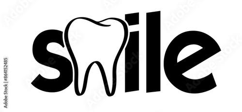 Slogan smile with te letter m as tooth. Teeth icon or pictogram. Vector dentist symbol. Cartoon dent logo. healthy or human quote. teeth dental care. Cartoon healthy, tooth with gums. Molar pattern. 