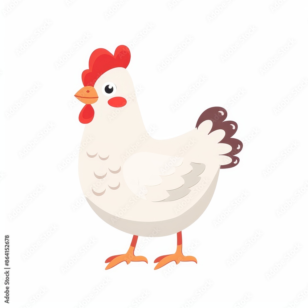 Icon of a hen chicken bird. Happy Easter. Cartoon funny kawaii baby chick. Flat design. Greeting card for kids. Wings, beak. White background. Isolated. Icon of a hen chicken bird. Happy Easter. Cartoon funny kawaii baby chick. Flat design. Greeting card for kids. Wings, beak. White background. Isolated.