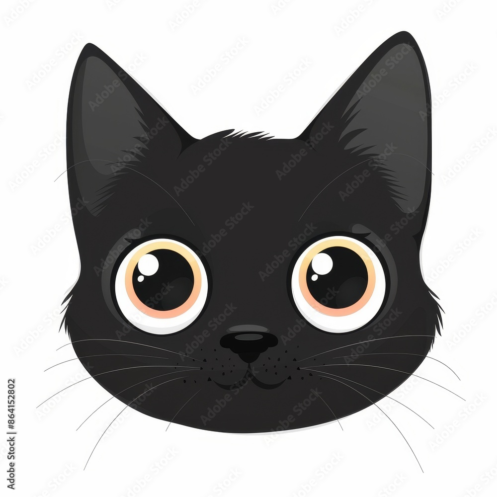 It's a cute black kitten looking surprised. Cartoon character sticker, t-shirt, greeting card print. Flat design. White background. It's a cute black kitten looking surprised. Cartoon character sticker, t-shirt, greeting card print. Flat design. White background.
