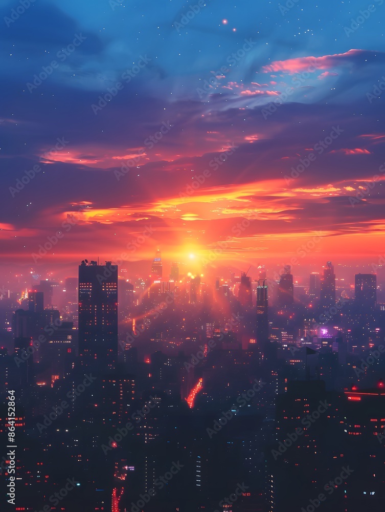 Fototapeta premium Stunning Sunset Over a Vibrant Cityscape