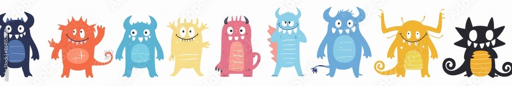 Monster silhouette face head icon set line. Colorful monsters. Eyes, tooth, tongue, hands up. Cute cartoon kawaii scary funny boo character. White background. Flat design. Monster silhouette face head icon set line. Colorful monsters. Eyes, tooth, tongue, hands up. Cute cartoon kawaii scary funny boo character. White background. Flat design.