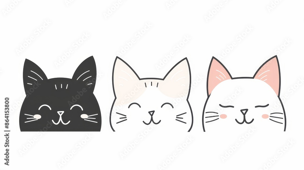 An adorable cat and a doodle animal. Black and white. Pink cheeks. Cute cartoon character. Pet collection. Flat design. Baby background. An adorable cat and a doodle animal. Black and white. Pink cheeks. Cute cartoon character. Pet collection. Flat design. Baby background.