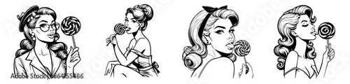 black and white pin-up girls with lollipops collection