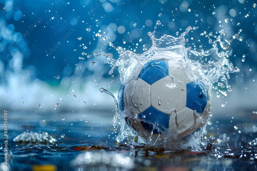 Naklejka premium Dynamic Splash of a Soccer Ball in Water