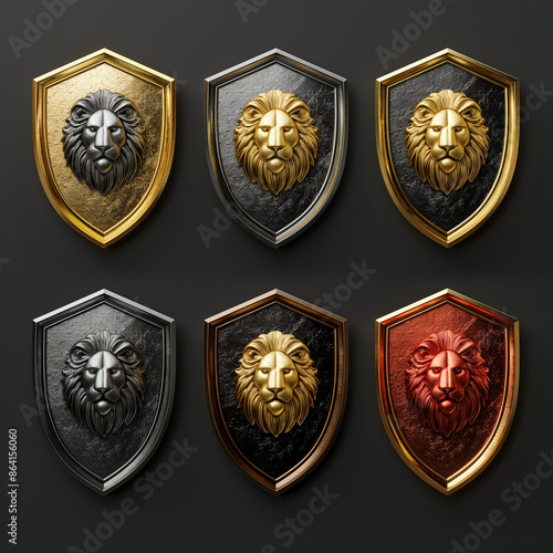 Asset of shield with Lion head for mobile game or slot game icons, Illustration