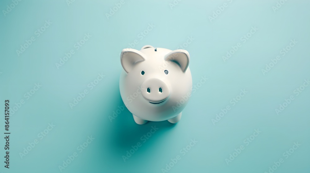 Minimalist White Piggy Bank on Light Blue Background Minimalist White Piggy Bank on Light Blue Background