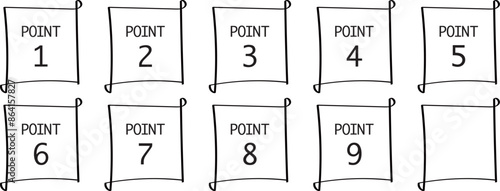 POINT　数字のアイコン（ラベル）　おしゃれなカフェ風の見出し　白黒