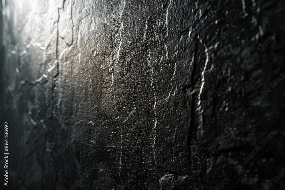 Obraz premium Universal background for a presentation with a black textured wall and sun glare of light.
