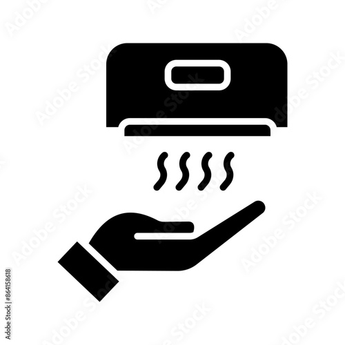 Hands under hand dryer. Thin line icon. Restroom equipment  color editable