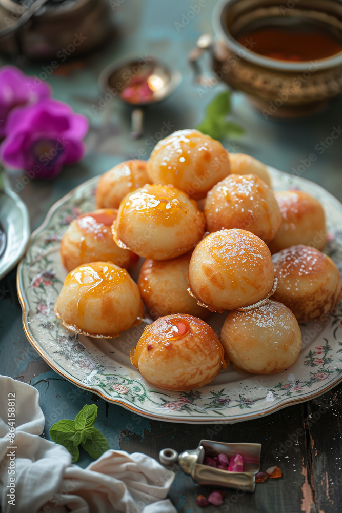 A bowl of balushahi Makhan Bada A bowl of balushahi Makhan Bada