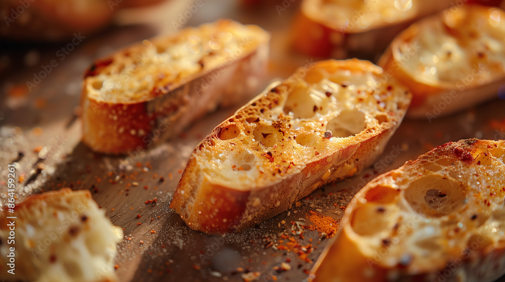 double toasted and spiced sliced bread on a bakeing tin double toasted and spiced sliced bread on a bakeing tin