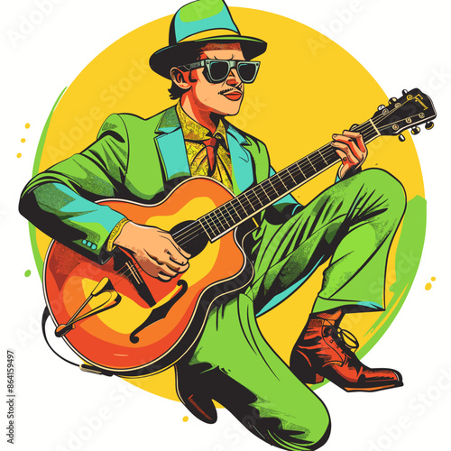 Guitar player. Pop art retro comic book style vector illustration